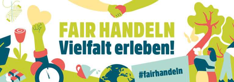 Logo der Fairen Woche 2025 (Mottoschild „Fair Handeln - Vielfalt erleben!“)
