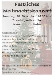Plakat zum Weihnachtskonzert in Neustadt/Kulm am 28.12.2025